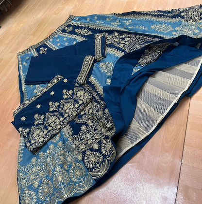Blue Color Sequence & Zari Embroidery Work Designer Wedding Lehenga Choli