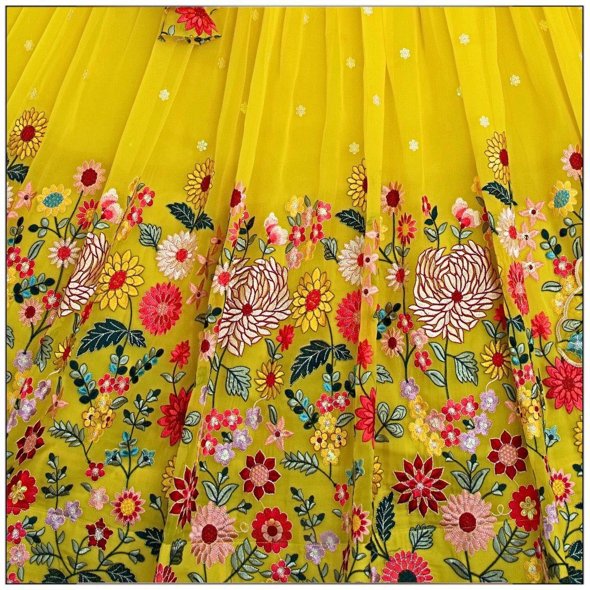 Yellow Color Crystal Fabric Sequence Embroidery Work Lehenga Choli