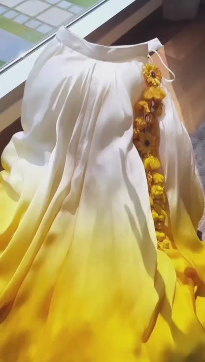 Yellow And White Organza Digital Print Lehenga Choli