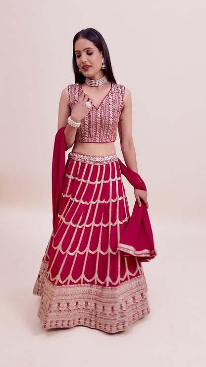Rani Pink Sequin Thread Embroidered Faux Georgette Lehenga