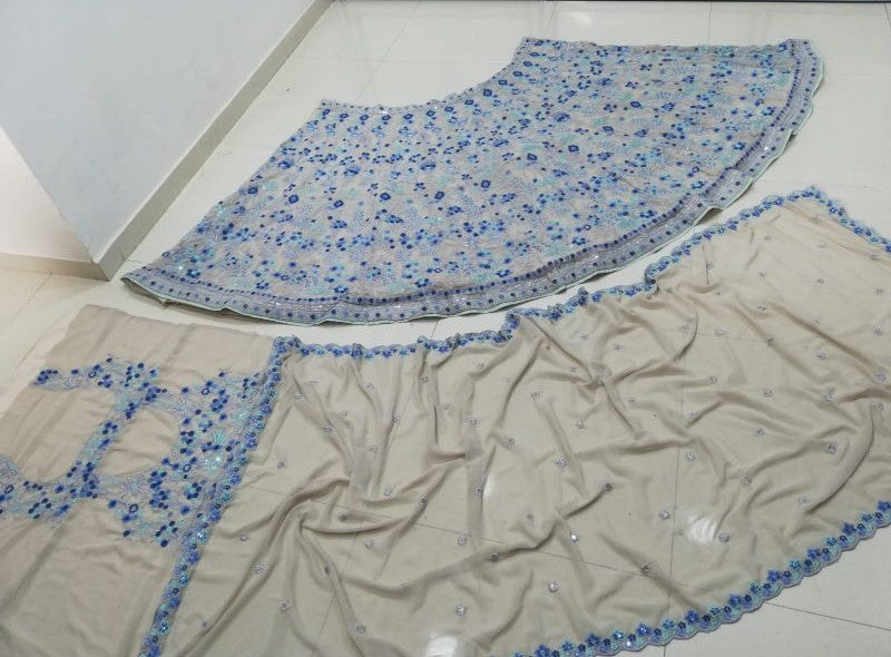 Sky and Grey Party Wear Designer Sequence Work Lehenga choli