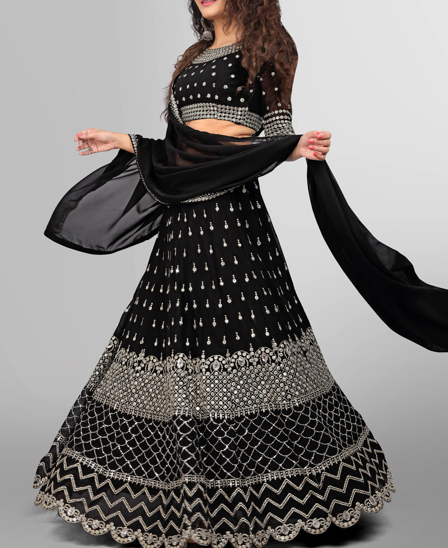 Buy Femisha Creation Girls Net Simple Designer Semi Stitched Lehenga Choli  With Dupatta (3-4 Years, Black) at Amazon.in