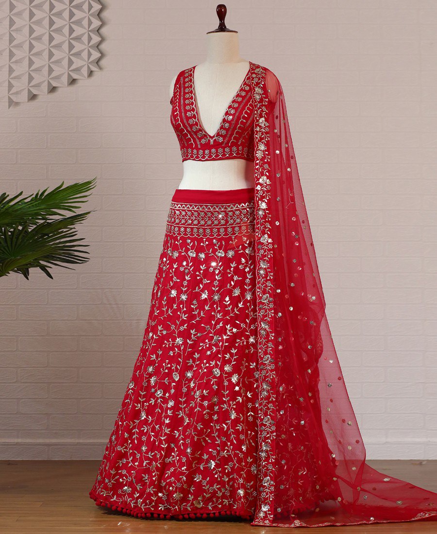 Red-Color-Wedding-Wear-Georgette-Sequence-Work-Lehenga-Choli