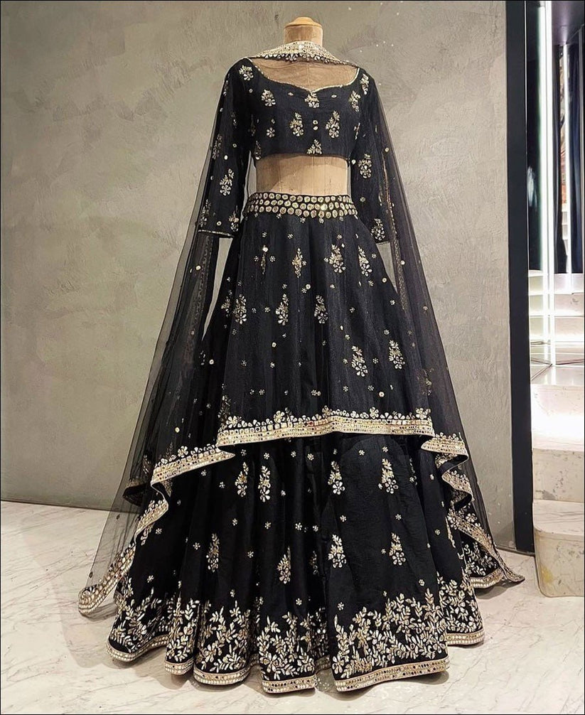 buy-california-style-black-raw-silk-lehenga-choli-for-reception-inusa ...