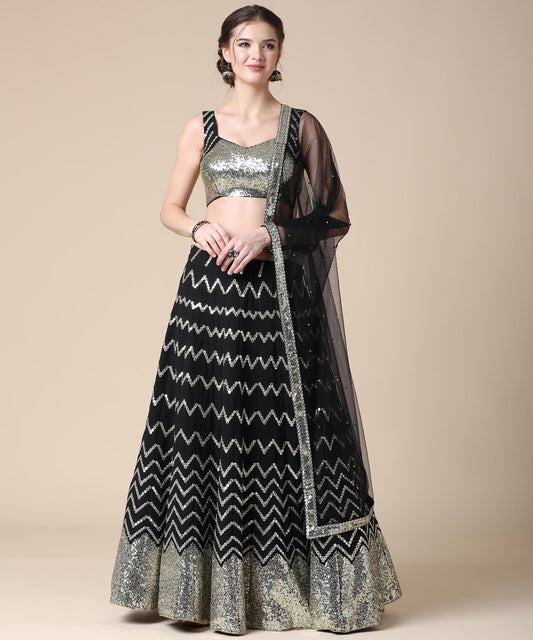 mumbai-trends-black-sequinned-made-to-measure-umbrella-lehenga--blouse-with-dupatta