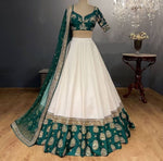 WHITE-TAPETA-SILK-GREEN-BORDER-WEDDINGLEHENGA