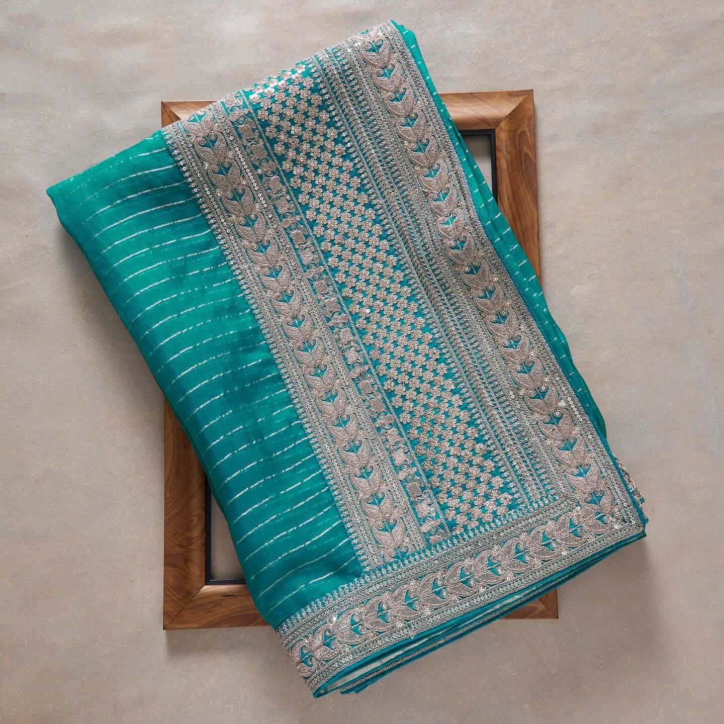 pine-green-zardosi-embroidered-organza-saree