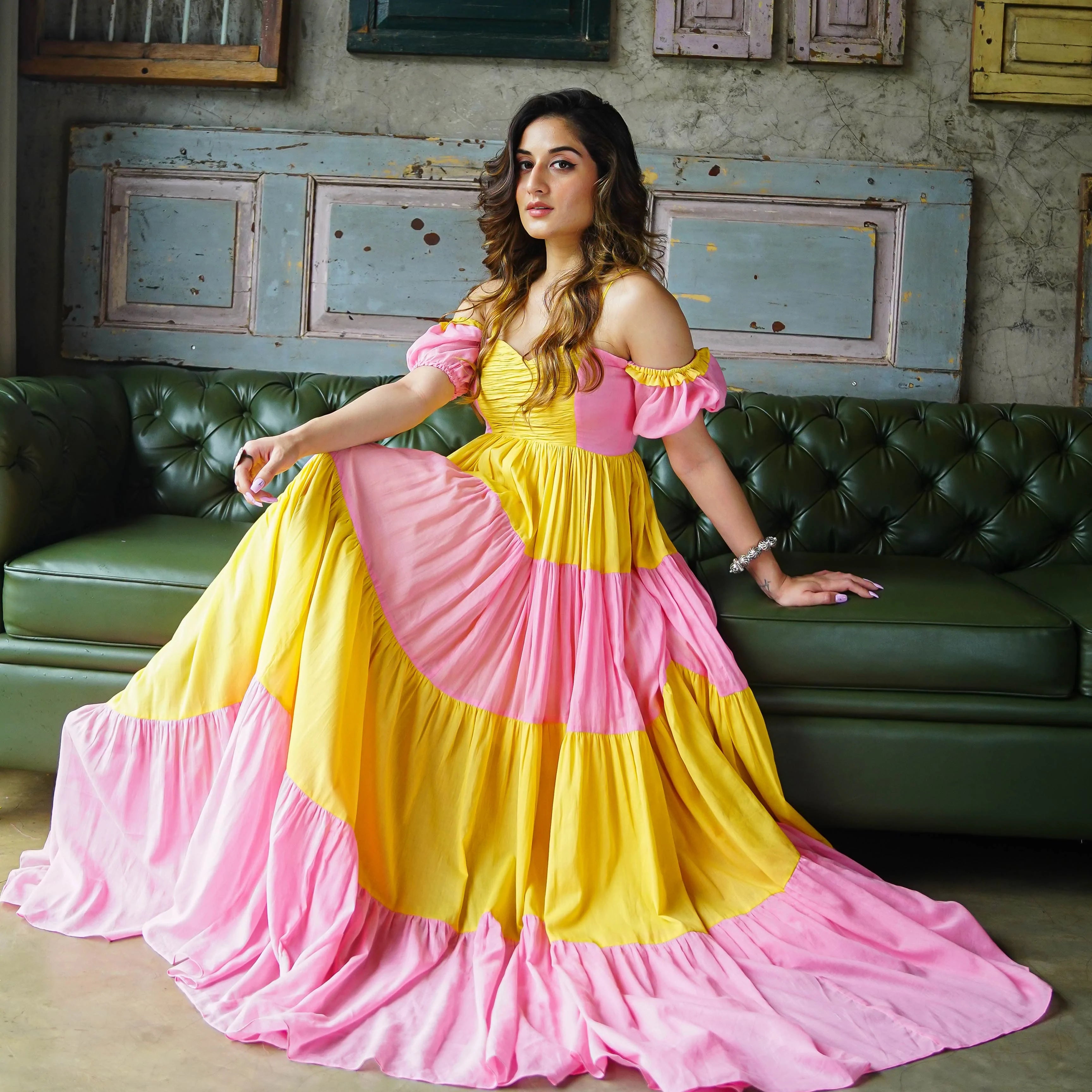 Buy Pink Rayon Festival Designer Gown Online : India -